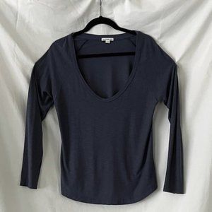James Perse Wedgewood Blue Long Sleeve Curved Neck Women's Top - Size 2 (Medium)